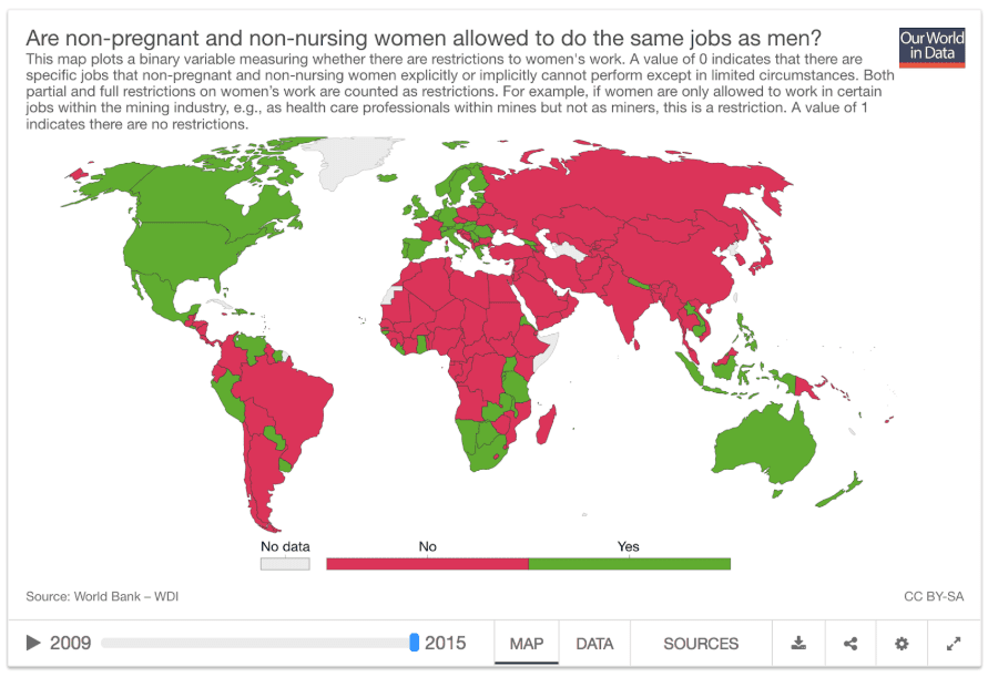 Global map of restrictions to women's work in 2015