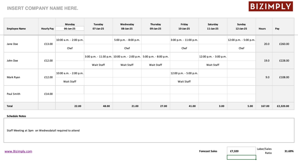 Excel Scheduling Template